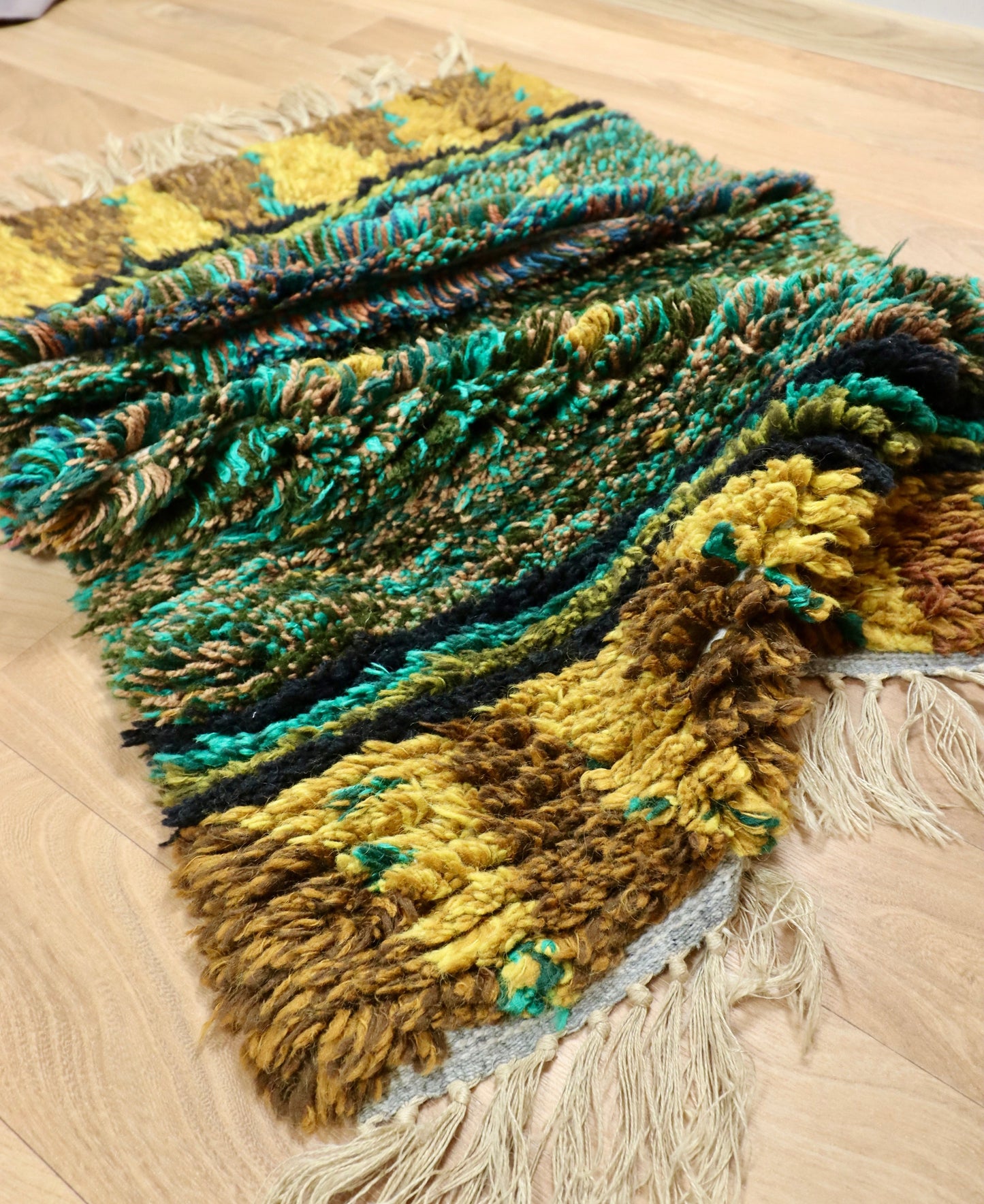 Vintage Rya Rug - Textured Green & Gold | 2'0 x 3'6 Velour Haven