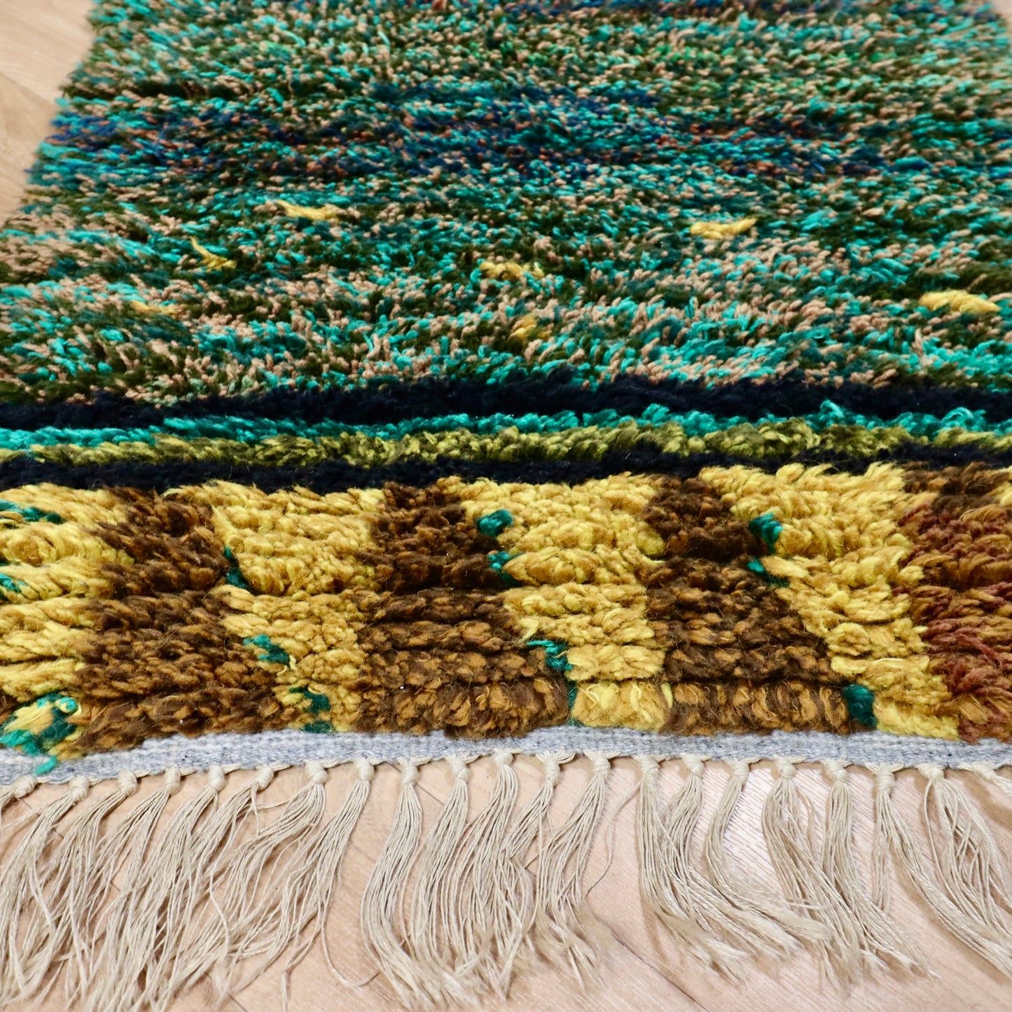 Vintage Rya Rug - Textured Green & Gold | 2'0 x 3'6 Velour Haven
