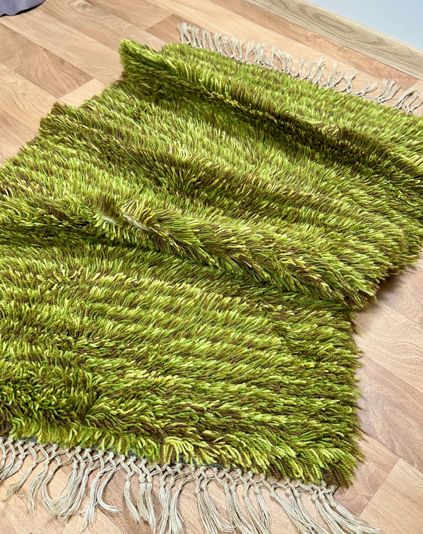 Green Vintage Rya Rug | 2’2 x 3’11 Velour Haven