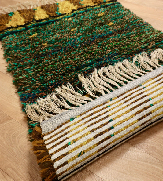 Vintage Rya Rug - Textured Green & Gold | 2'0 x 3'6 Velour Haven