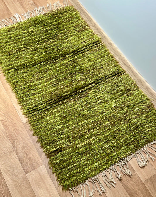 Green Vintage Rya Rug | 2’2 x 3’11 Velour Haven