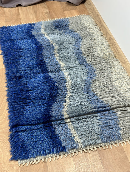 Blue Swedish Vintage rya rug | 1'11 x 3'3 Velour Haven