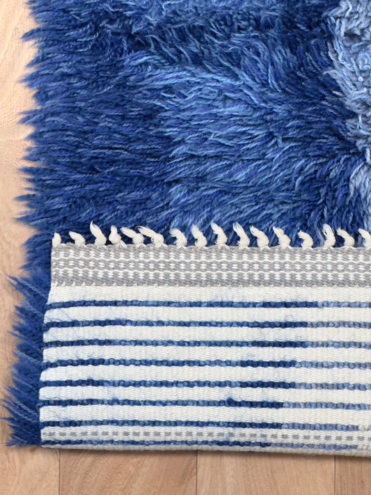Blue Swedish Vintage rya rug | 1'11 x 3'3 Velour Haven