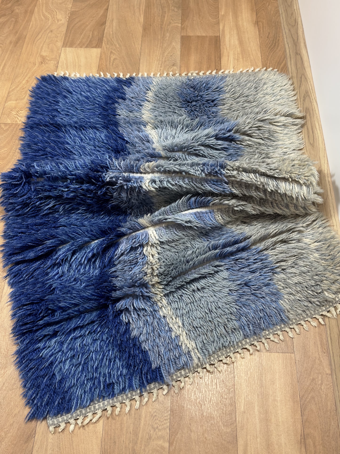 Blue Swedish Vintage rya rug | 1'11 x 3'3 Velour Haven