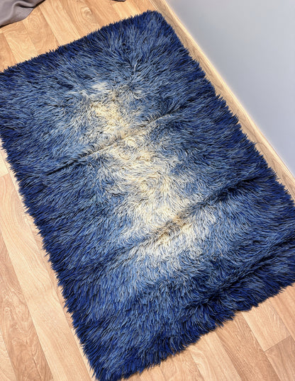 Blue Vintage rya rug | 2'9 x 4'2 Velour Haven