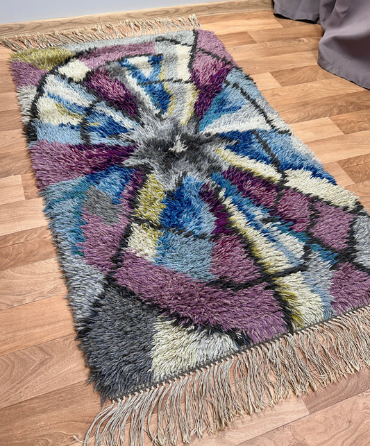Abstract Vintage Rya Rug | 2'7 x 5'1 Velour Haven