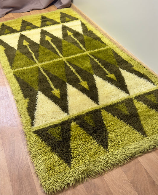 Vintage Geometric Rya Rug | 3'2 x 6'5 Velour Haven