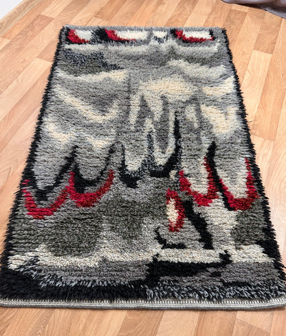 Abstract Vintage Rya Rug | 2'11 x 4'6 Velour Haven
