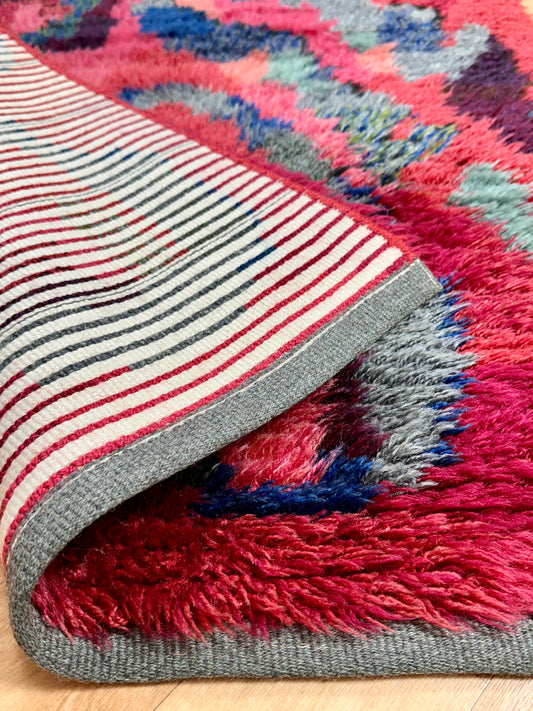 Abstract Vintage Rya Rug - Pink & Gray | 2'7 x 4'3 Velour Haven