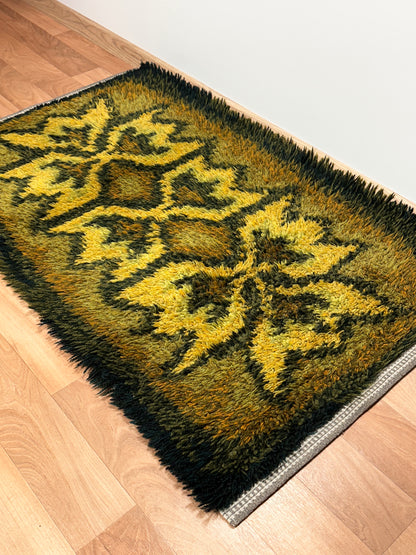 Green Vintage Rya Rug | 2'5 x 3'10 Velour Haven