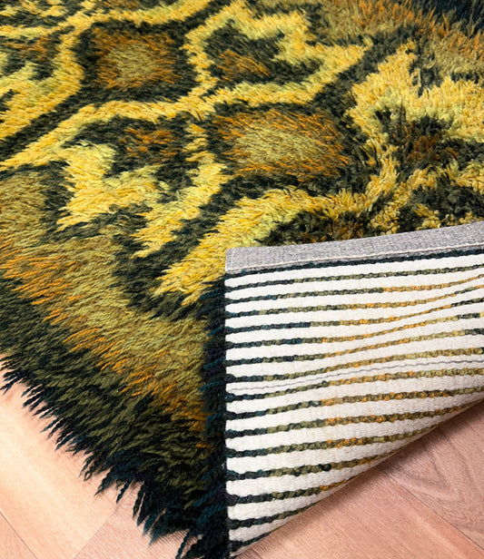 Green Vintage Rya Rug | 2'5 x 3'10 Velour Haven