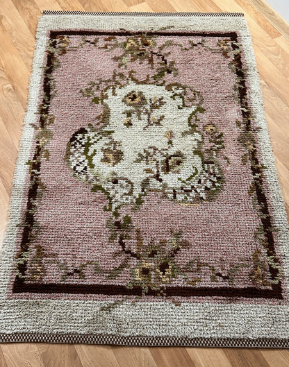 Swedish Vintage Rya Rug - Pink & Gray | 3'3 x 5'2 Velourhaven