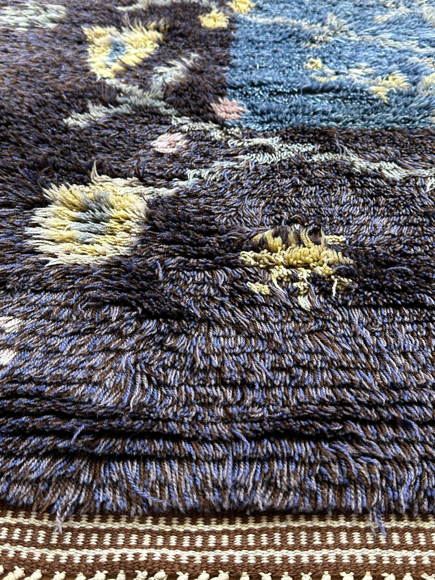 Large Vintage Rya Rug in Blue | 4'9 x 6'9