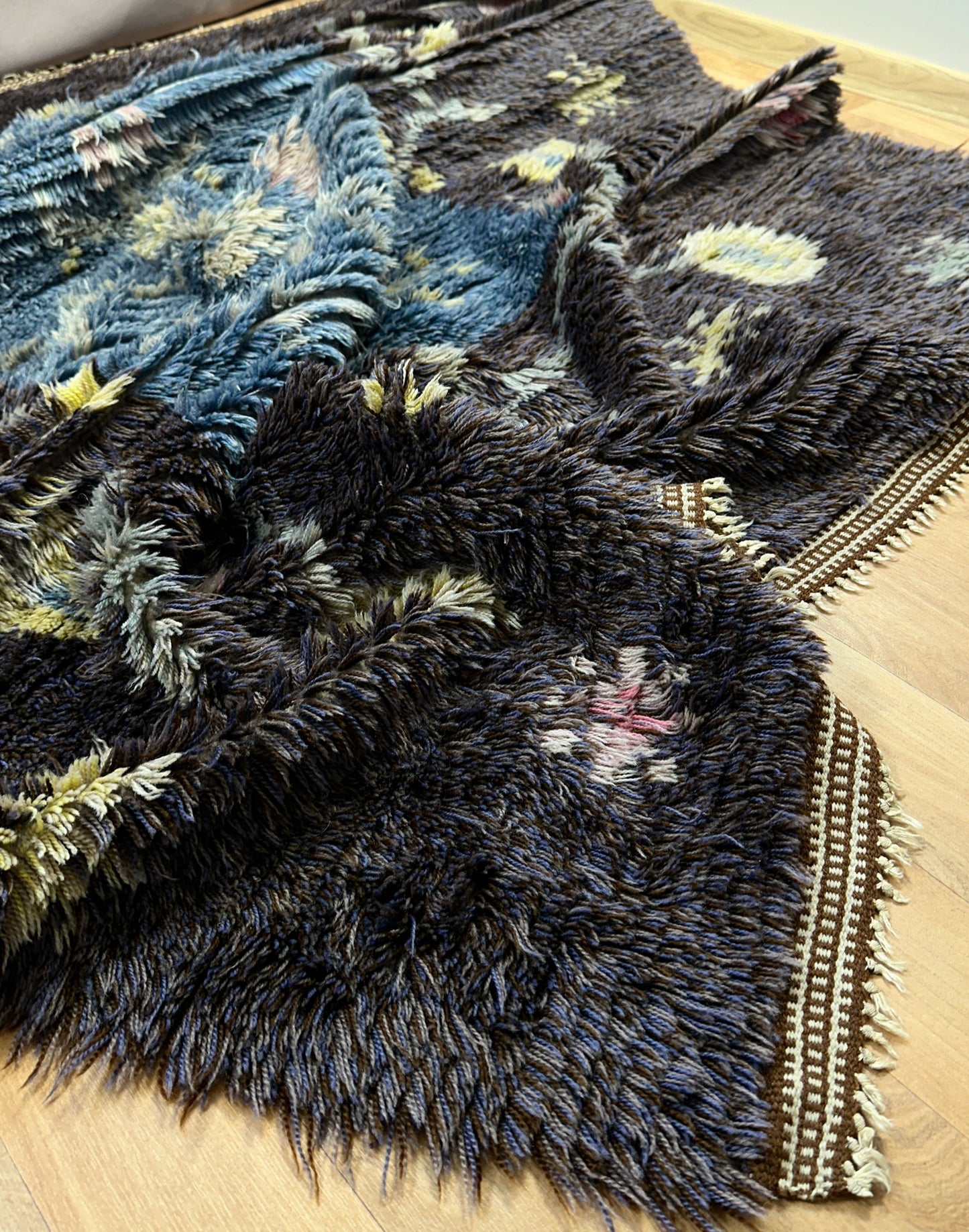 Large Vintage Rya Rug in Blue | 4'9 x 6'9