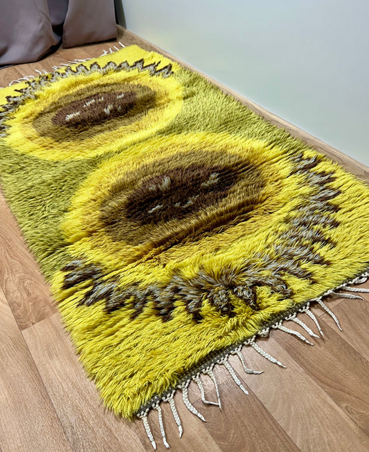Yellow Vintage Rya Rug | 2'4 x 5'3 Velour Haven