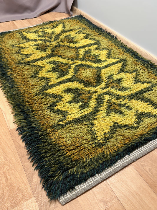 Green Vintage Rya Rug | 2'5 x 3'10