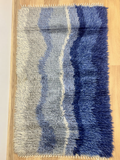 Blue Swedish Vintage rya rug | 1'11 x 3'3 Velour Haven