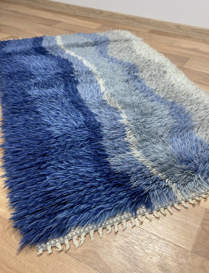 Blue Swedish Vintage rya rug | 1'11 x 3'3 Velour Haven